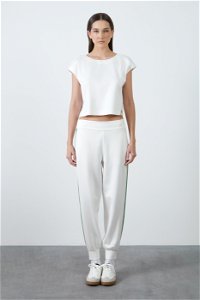 GIZIA SPORT - Ecru Trousers with Stripe Detail on the Sides and Banded Legs