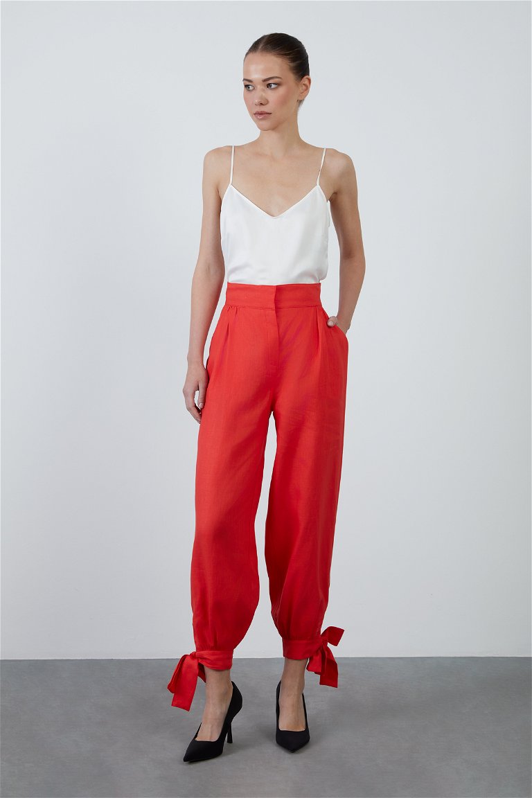 Ankle-Tie Detail Red Pants - Gizia
