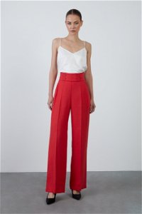 GIZIA - Tassel Detail Decorative Button Linen Red Pants