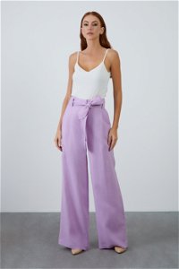 GIZIA - Belted Wide-Leg Linen Purple Pants