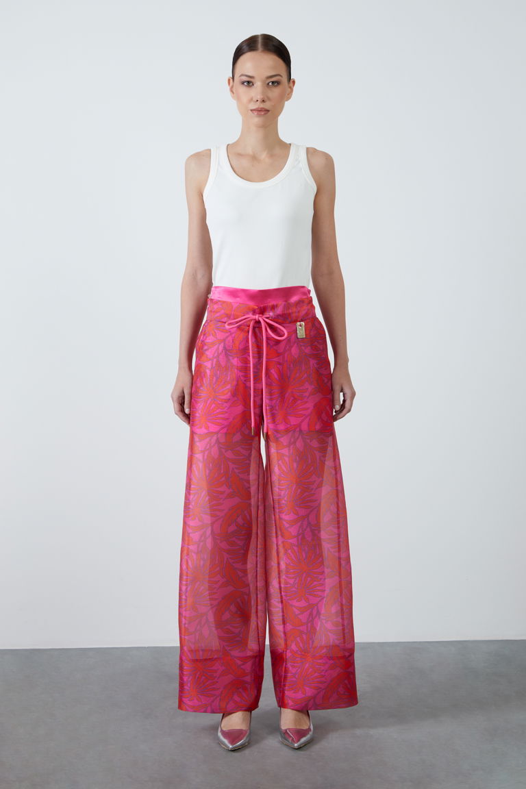 GIZIA SPORT - Metal Plate Detailed Special Pattern Transparent Fuchsia Pants