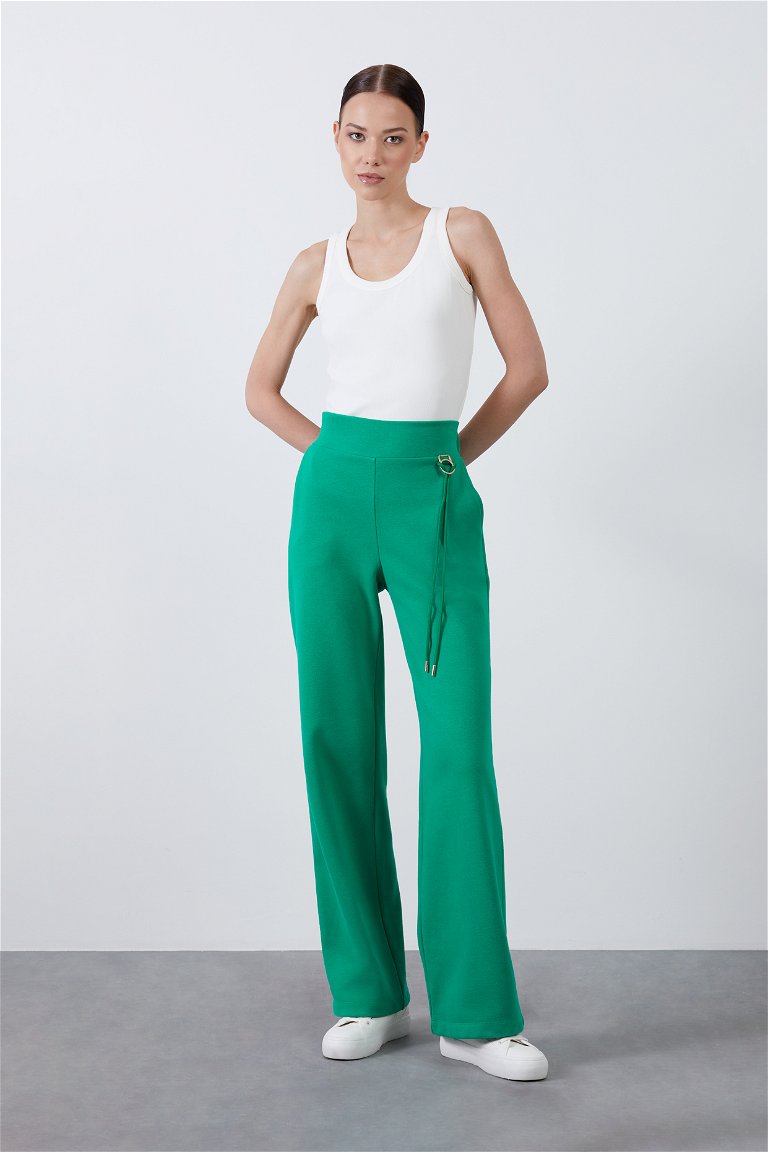 GIZIA SPORT - Metal Toka Detaylı Bol Paça Yeşil Pantolon