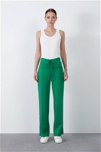 GIZIA SPORT - Yanları Şerit Detaylı Bağcıklı Bol Paça Yeşil Pantolon