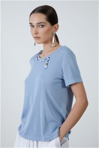 GIZIA - Bottom Embroidery Cord Detail Blue T-Shirt
