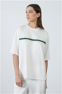 GIZIA SPORT - Ecru T-Shirt with Ribbon Detail On The Front Size