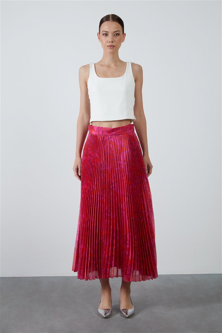 GIZIA SPORT - Pleated Patterned Fuchsia Skirt