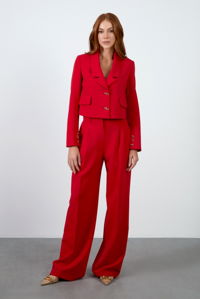 GIZIA CLASSIC - Short Jacket Wıth Accessory Detaıls And Palazzo Pants Red Suıt