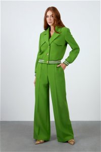 GIZIA CLASSIC - Green Suit With Skirt And Sleeve Ribbed Jacket Trousers
