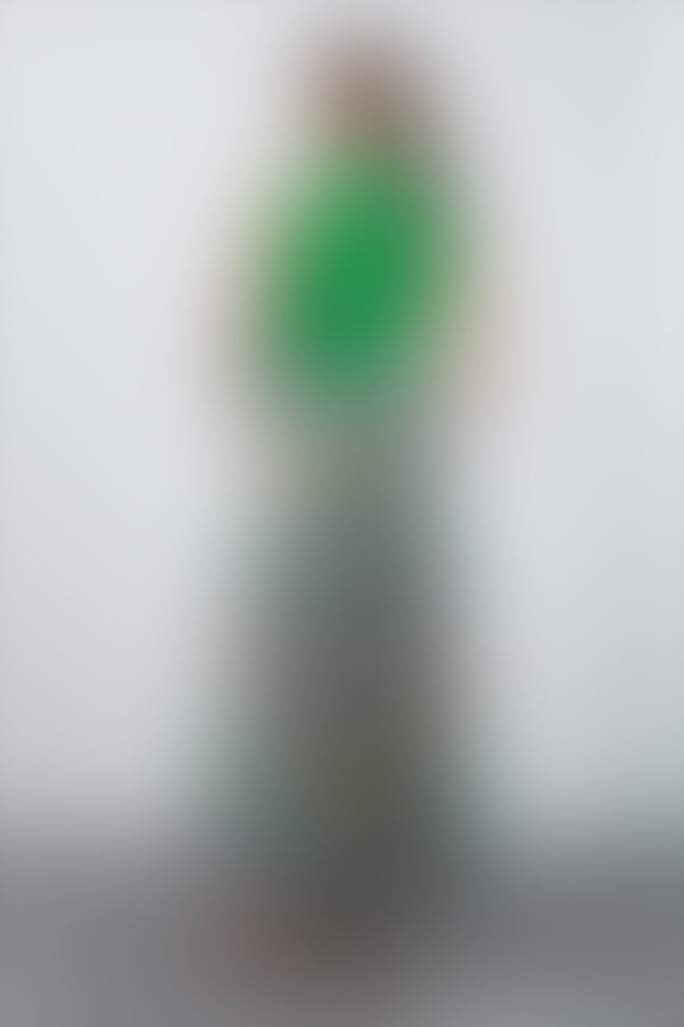 Desenli Şifon Yeşil Uzun Etek