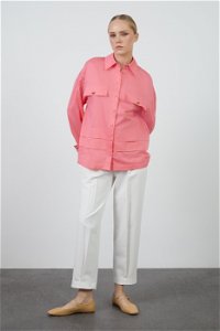 GIZIA - Cep Kapağı Detaylı Uzun Kollu Pembe Gömlek