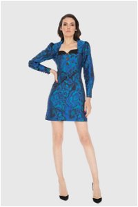 KIWE - Heart Neckline Blue Mini Dress with Rose Detail