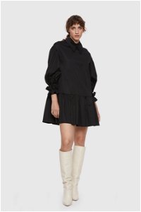 KIWE - Yaka Detaylı Uzun Kollu Mini Siyah Elbise