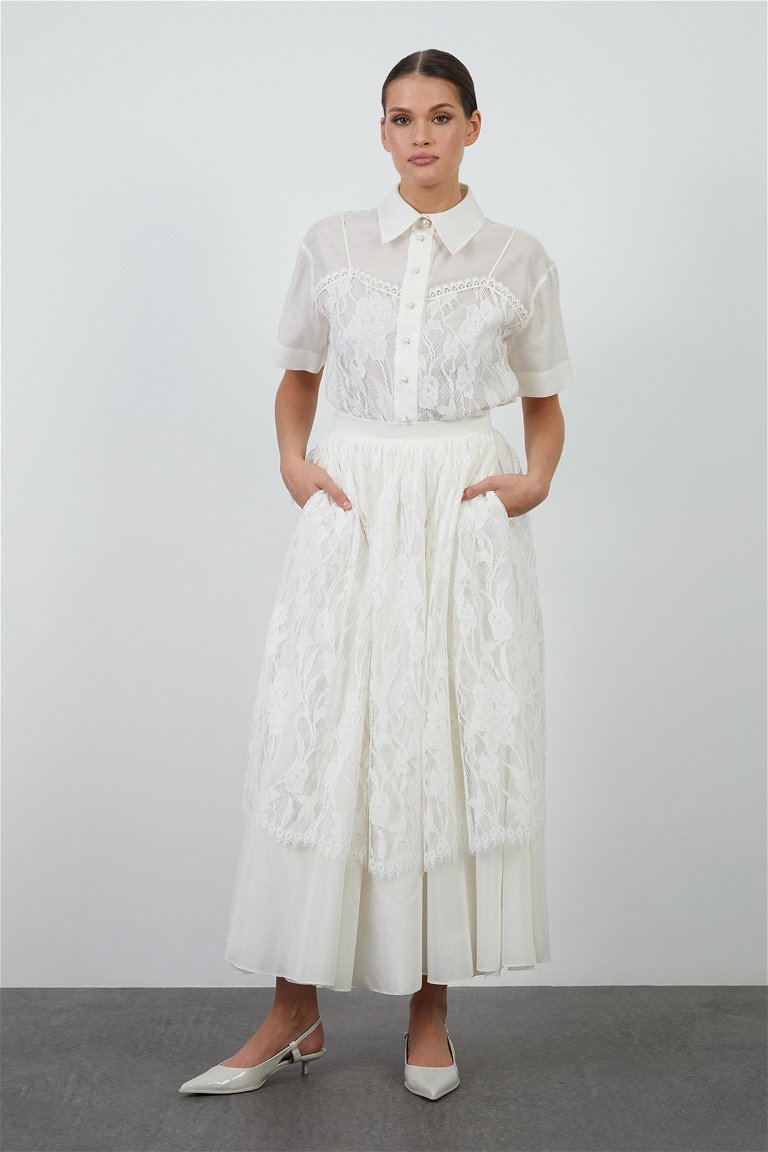 GIZIA - Inner Lined Lace White Skirt
