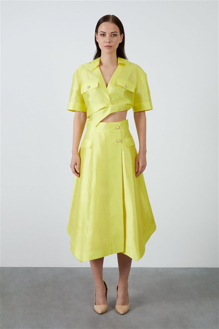 GIZIA - Pearl Button Detail Yellow Midi Skirt
