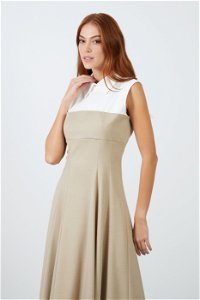 GIZIA CLASSIC - Shirt Collar Sleeveless Beige Long Dress