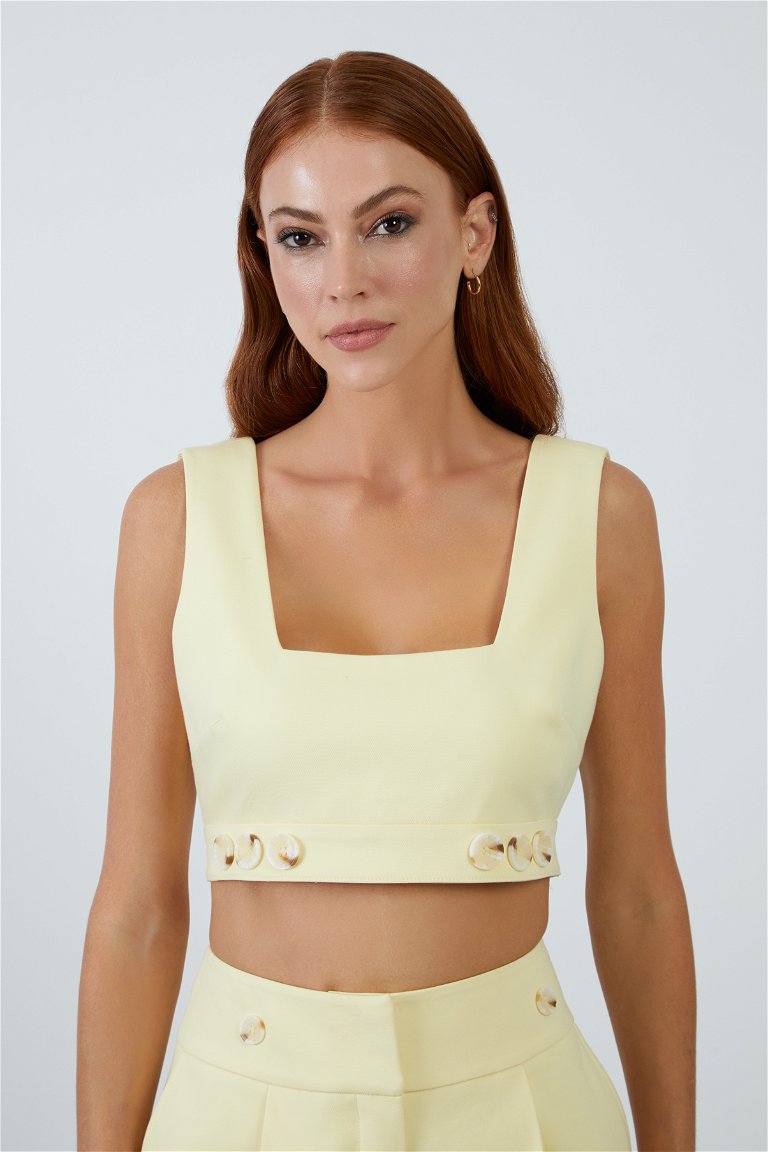 GIZIA - Yellow Crop Top with Lace Detail
