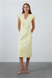 GIZIA - Yellow Dress with Embroidery and Back Slit Detail