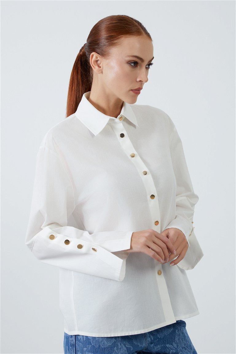 KIWE - Ecru Shirt with Button Detail on the Sleeves