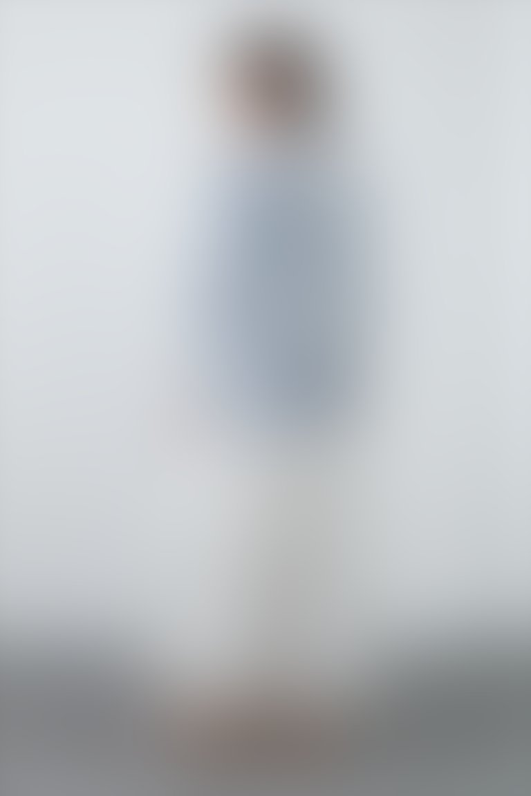 Yakası Fırfır Detaylı Eteği Büzgülü Desenli Bilek Boy Lacivert Elbise