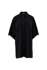 KIWE - Önü Metal Düğmeli Duble Truvakar Kollu Yanları Yırtmaçlı Siyah Elbise