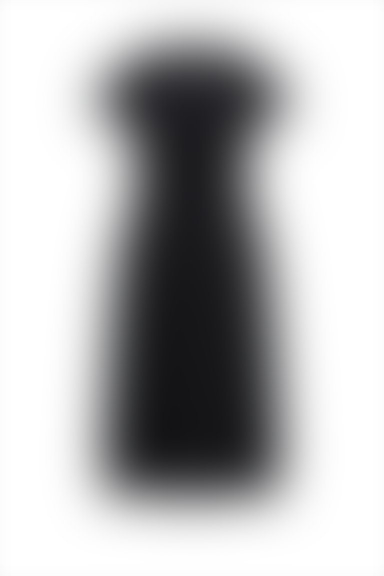 Taş Detaylı Kolları Sim Lastikli Eteği Kloş Midi Boy Siyah Elbise