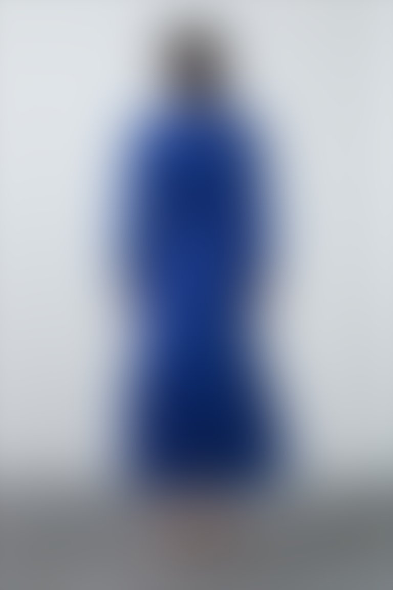 Gül Desenli Şerit Ve Fırfır Detaylı Midi Boy Lacivert Elbise
