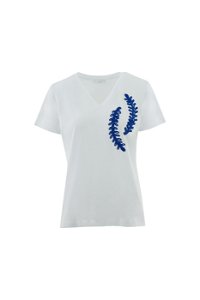 GIZIA - Embroidery Detail V-Neck White Basic T-Shirt