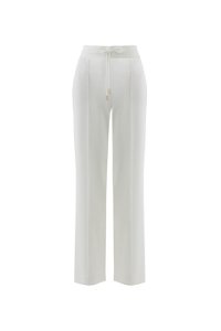 GIZIA SPORT - Side Stripe Detail Lace-Up Wide Leg Ecru Pants