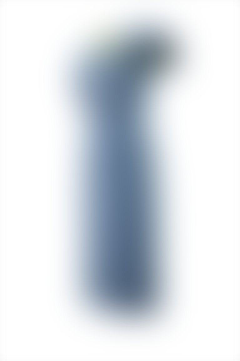İşlemeli Arkadan Yırtmaçlı Mavi Midi Kalem Elbise