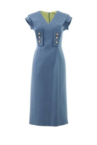 GIZIA - Blue Dress with Embroidery and Back Slit Detail