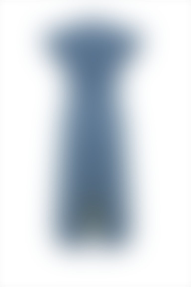 İşlemeli Arkadan Yırtmaçlı Mavi Midi Kalem Elbise