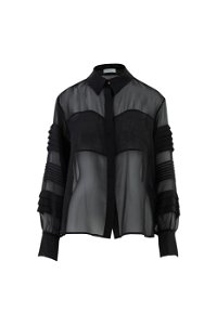 GIZIA - Black Chiffon Shirt with Sheer Detail on Sleeves
