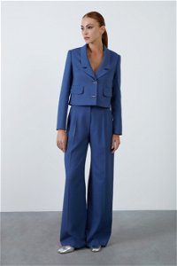 GIZIA CLASSIC - Accessory Detailed Short Jacket and Palazzo Pants Blue Set