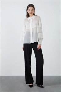 GIZIA - Transparent Ecru Chiffon Shirt With Detailed Sleeves