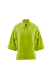 KIWE - Metal Aksesuarlı Truvakar Kol Yeşil Oversize Bluz