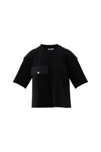 KIWE - Omuz Apoletli Metal Çıtçıt Aksesuarlı Siyah Bol Bluz