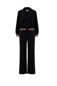 GIZIA CLASSIC - Ribbon-Trimmed Jacket With Pleated Skirt And Sleeves Black Suit