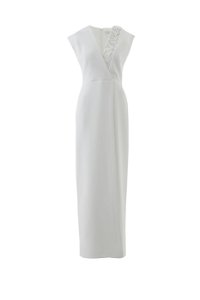 GIZIA - Ecru Long Dress with Front Embroidery and Slit