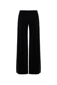 GIZIA SPORT - Yanları File Detaylı Cebi Fermuarlı Bol Paça Siyah Pantolon