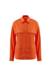 GIZIA - Long Sleeve Orange Shirt with Pocket Details