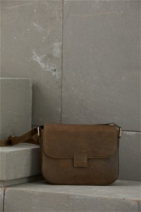 GIZIA - Adjustable Long Handle Snap Closure Khaki Leather Bag