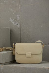 GIZIA - Adjustable Long Handle Snap Closure Beige Leather Bag
