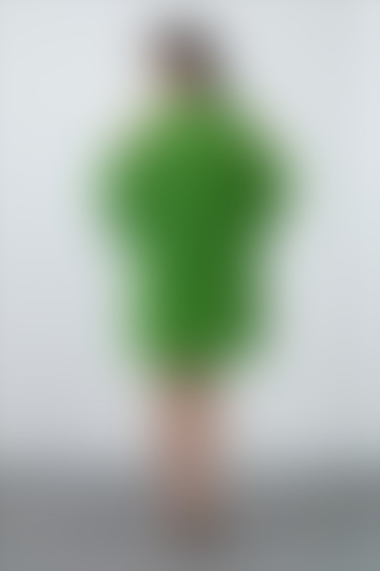 Shoulder Window Detail Chest Gathered Green Mini Dress