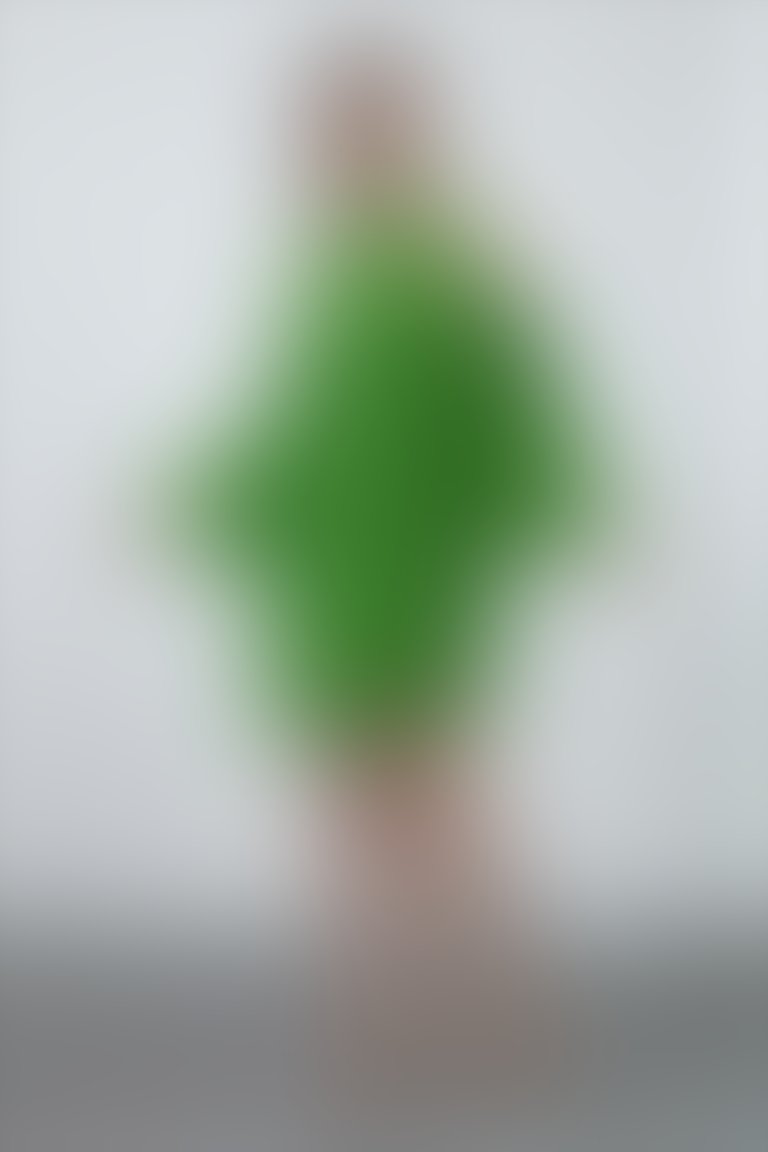 Shoulder Window Detail Chest Gathered Green Mini Dress
