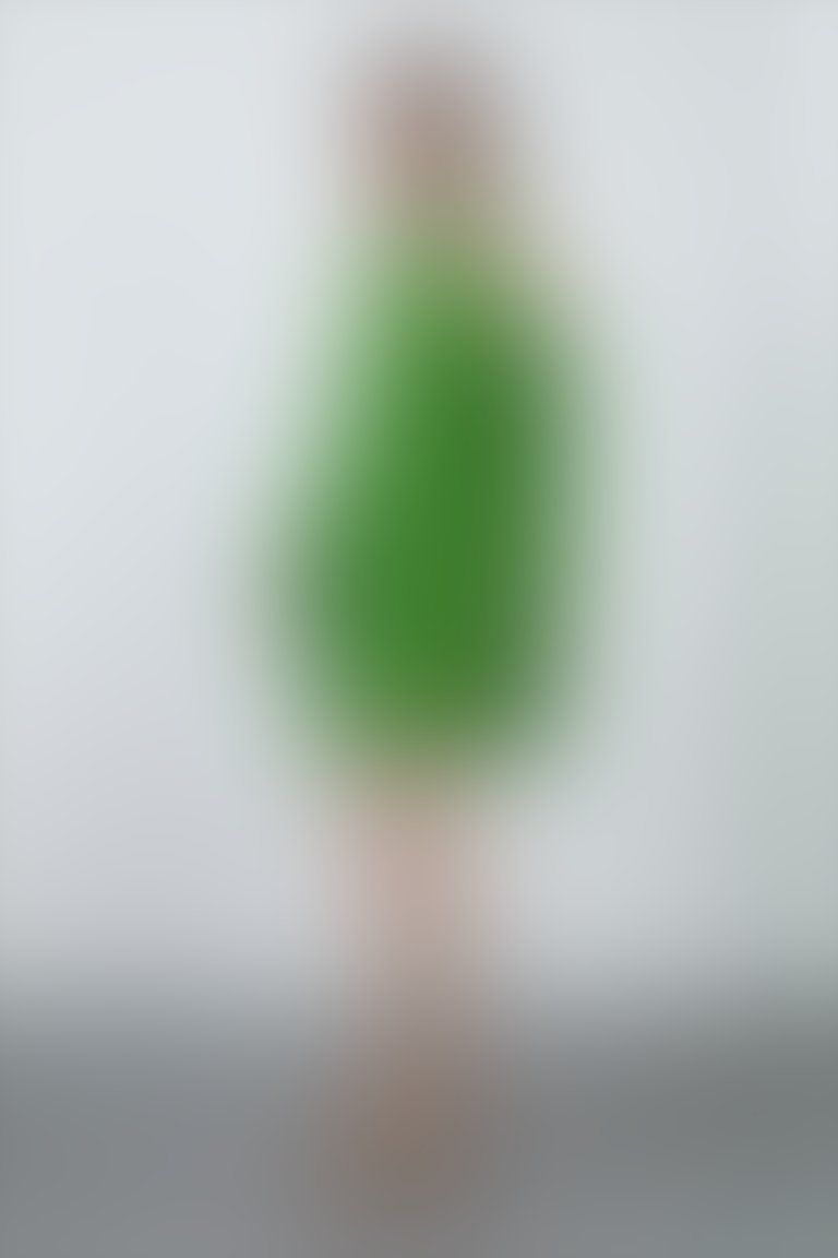 Omuzları Pencere Detaylı Göğüs Büzgülü Yeşil Mini Elbise