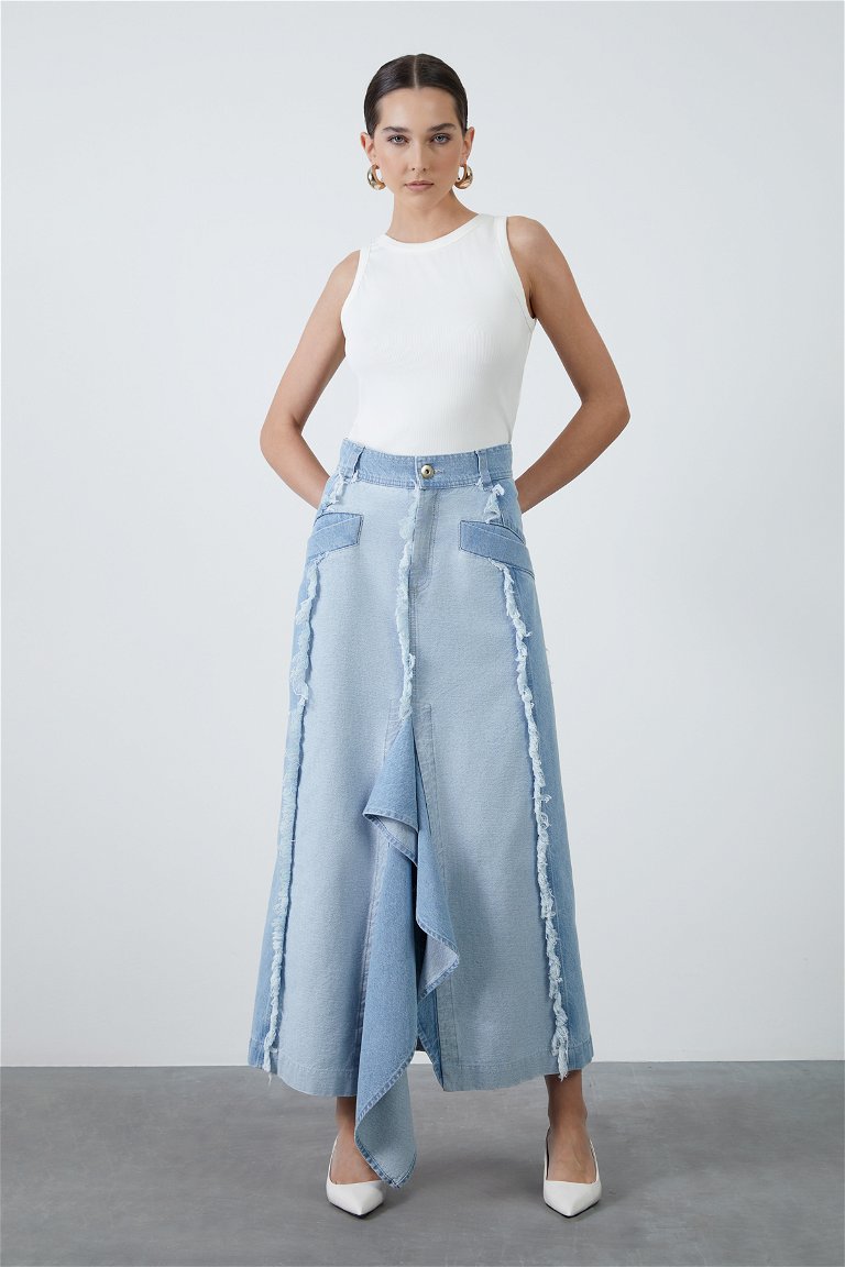GIZIA - Midi Length Denim Skirt with Tassel Detail