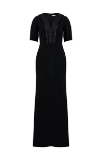 GIZIA - Long Black Dress with Tie Detail at Neck
