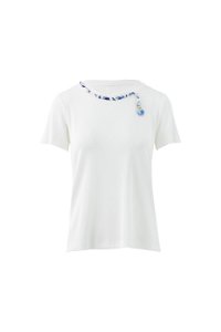 GIZIA - Ucu İşlemeli Kordon Detaylı Beyaz Tişört