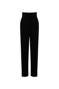 GIZIA - Düğme Detaylı Siyah İşlemeli Pantolon