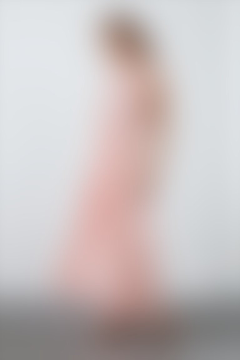 Zero Sleeve Upper Size Gathered Skirt Flounce Detailed Ankle Length Salmon Color Dress